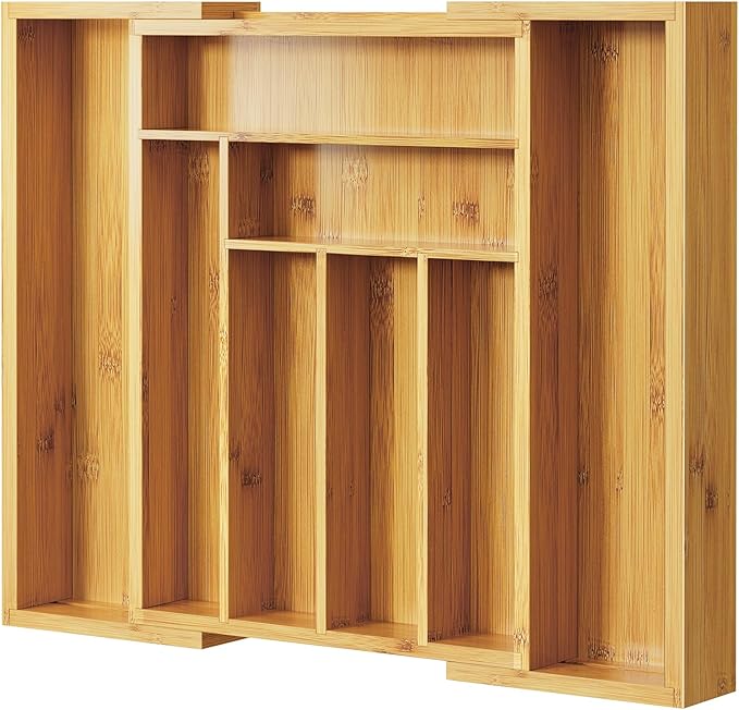 Pipishell Bamboo Expandable Silverware Drawer Organizer, Adjustable Kitchen by Pipishell