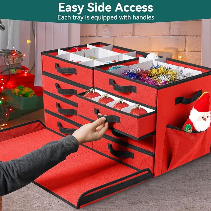 Christmas Ornament Storage Box, Stackable Organizer - Image 4