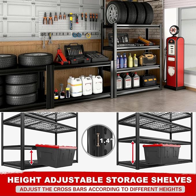 40W Garage Storage Shelves, 2200LBS Metal Storage Shelves, Adjustable Heavy - Image 8