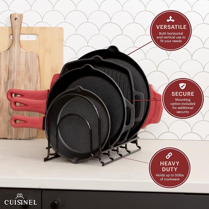 Pan Organizer - 2-PACK of Silicone-Coated Non-Slip 15" Heavy Duty Skillet Rack - Image 5