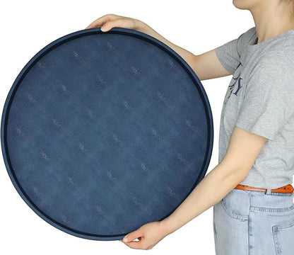 HofferRuffer Large Round Serving Tray 24'', Elegant Faux Leather Circle Ottoman - Image 5