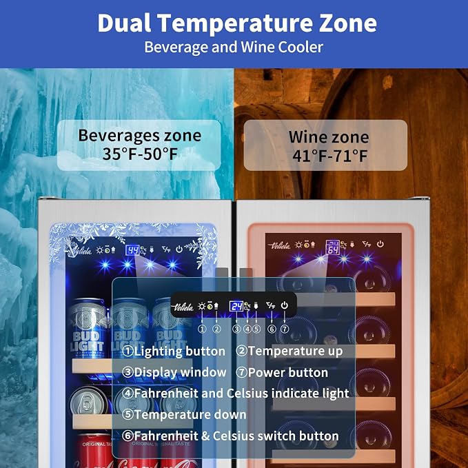 24 Inch Wine and Beverage Refrigerator, Dual Zone Wine Beverage Cooler - Image 2
