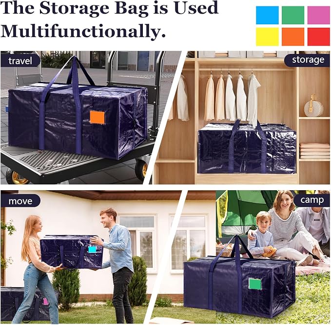 12 Pack Moving Bags with Full-Open Side Zipper, Extra Large 93L Heavy Duty - Image 4