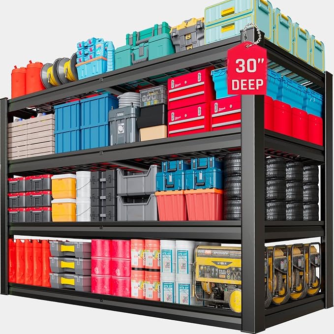 30" Deep Heavy Duty Garage Shelving Units, 4 Tier Metal Garage Shelves by SKZNSA