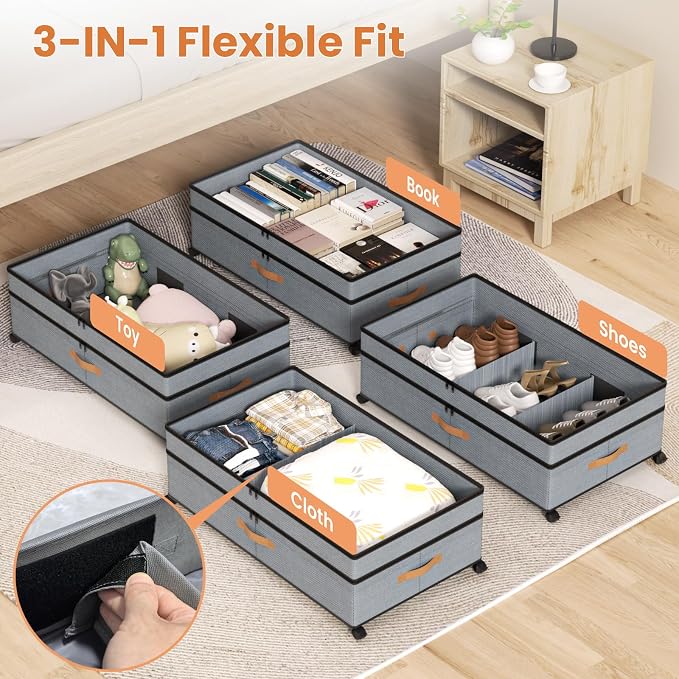 Under Bed Storage with Wheels, 72L XXL Under the Bed Storage Containers Large - Image 5