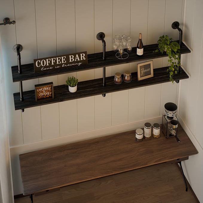 HDDFER Floating Shelves Wall Bookshelf Industrial Pipe Shelving Shelves Real - Image 4