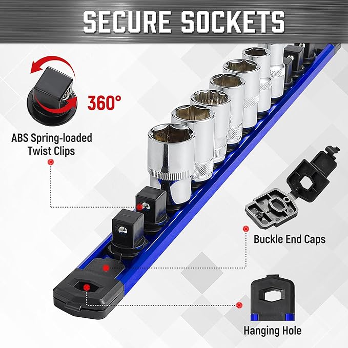 ALOANES 6-Piece Magnetic Socket Organizer, Heavy Duty Aluminum Socket Rails - Image 5