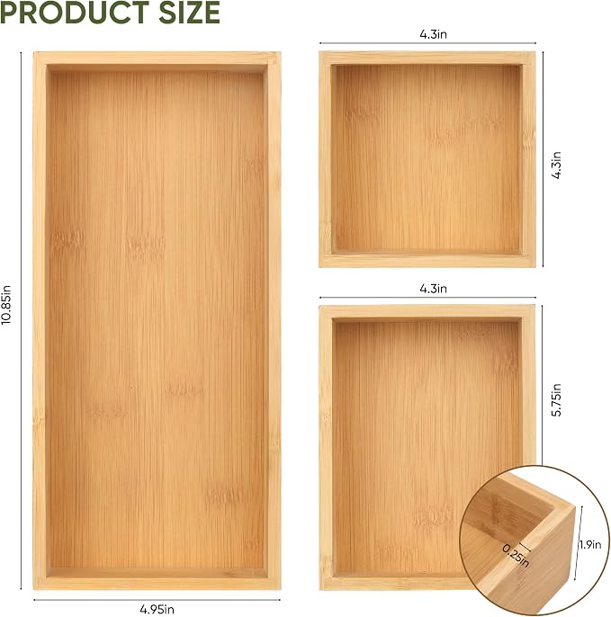 Vincona Bamboo Drawer Organizers Set, Desk Drawer Tray - Image 7