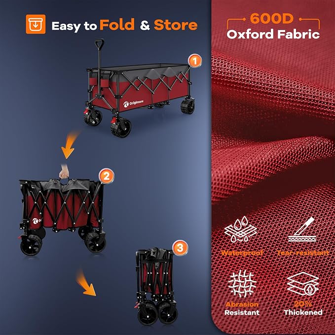 48" L Folding Beach Wagon Cart Foldable, 560lbs Weight Capacity 300L Heavy Duty - Image 9