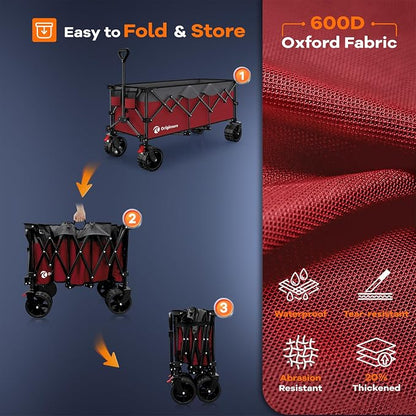 48" L Folding Beach Wagon Cart Foldable, 560lbs Weight Capacity 300L Heavy Duty - Image 9