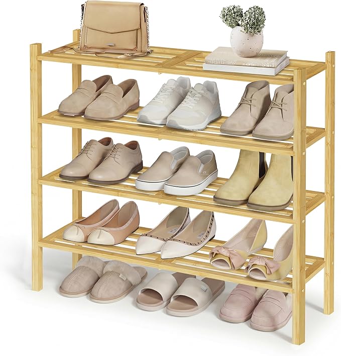 SONGMICS Bamboo Shoe Rack for Closet, Stackable Shoe Oragnizer by Unknown