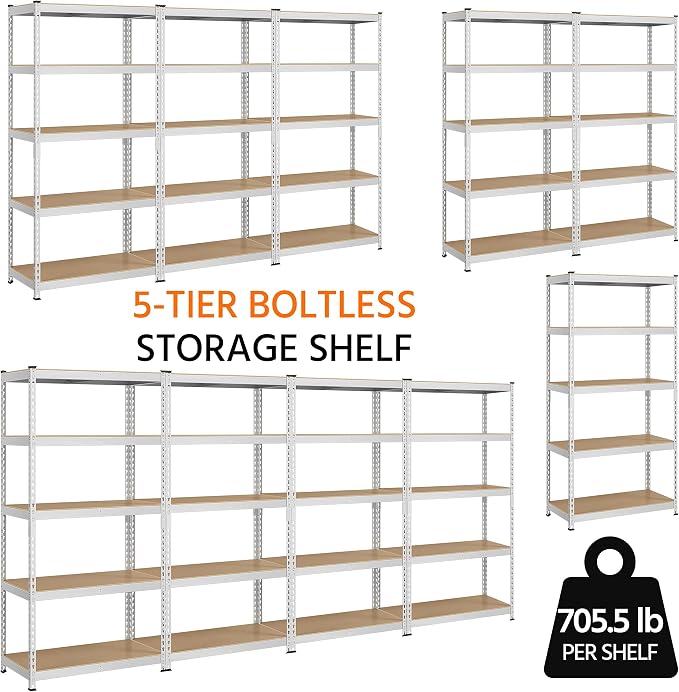Yaheetech 5-Tier Heavy Duty Storage Shelves 35.5"W x 17.5"D x 72"H Silver | - Image 4