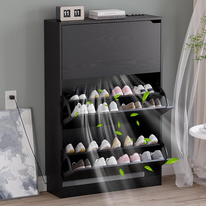BORNOON Shoe Cabinet with Odor Control and Back Panels, Deodorizing Slim 3-Flip by BORNOON