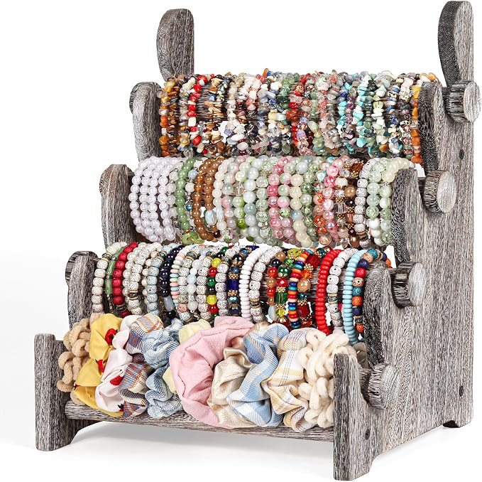 TOPNEW 4 Tier Wooden Bracelet Holder, Scrunchie Bangle Watch Necklace Display by TOPNEW