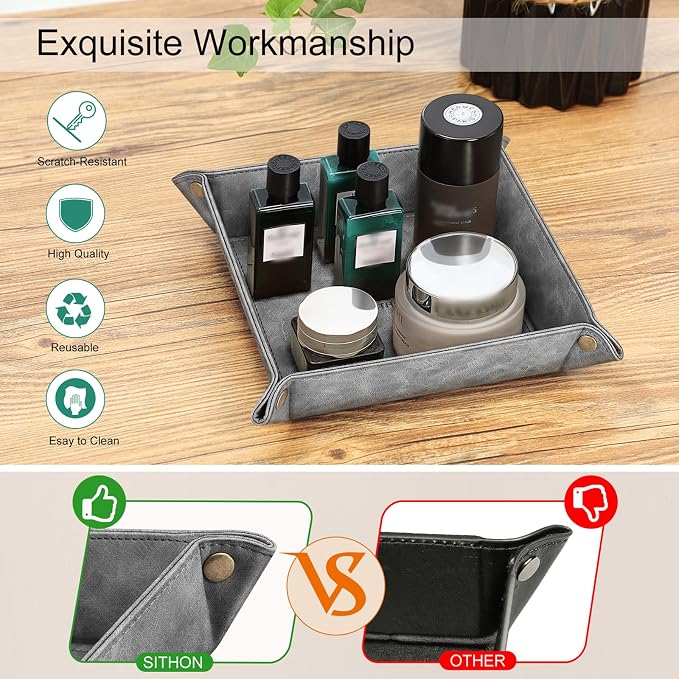 SITHON Valet Tray Desktop Storage Organizer – Premium PU Leather Catchall - Image 4