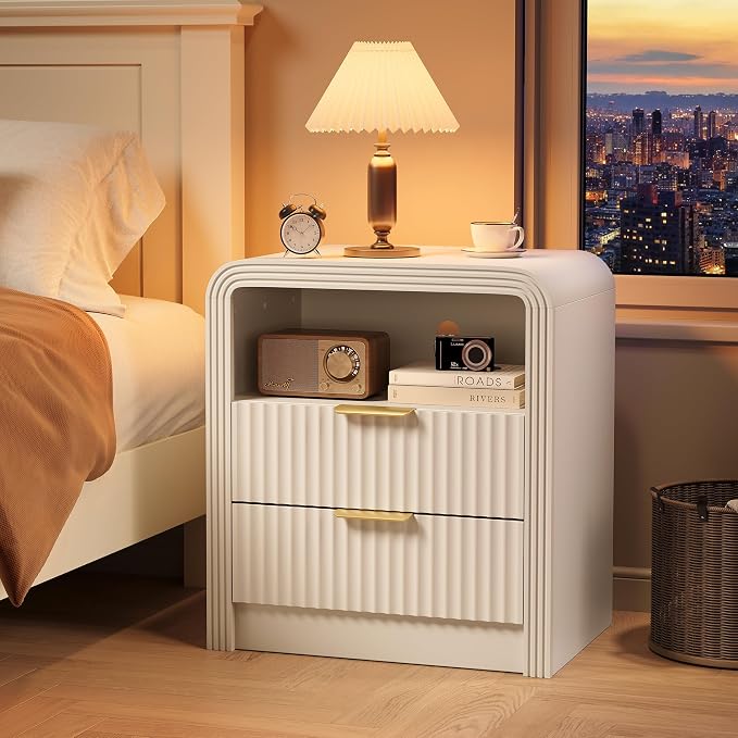 Fluted Nightstand with Charging Station, 19.7'' Wide Morden End Table with - Image 7