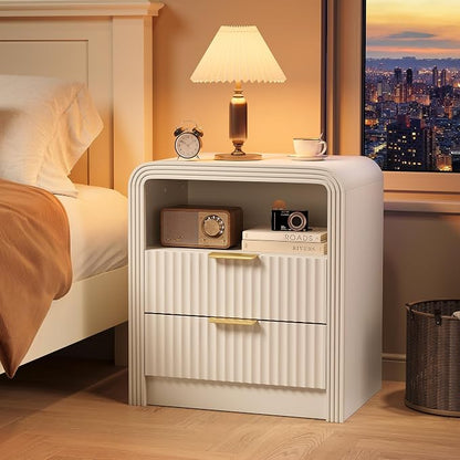 Fluted Nightstand with Charging Station, 19.7'' Wide Morden End Table with - Image 7