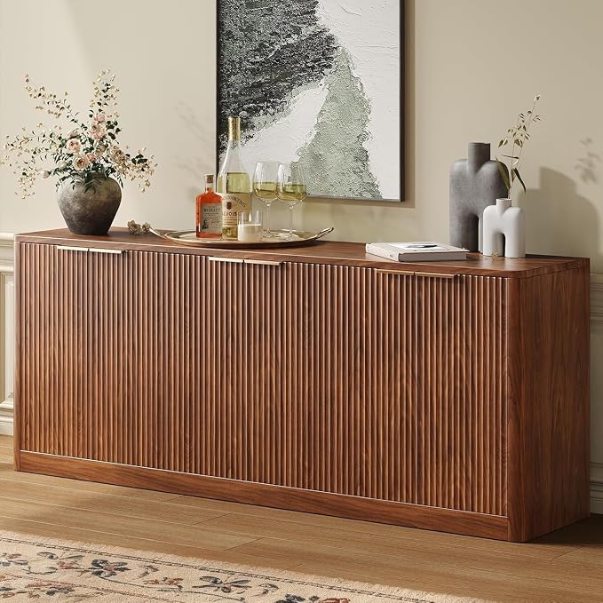 Evermagin 67" Fluted Walnut Buffet Cabinet Sideboard by Evermagin