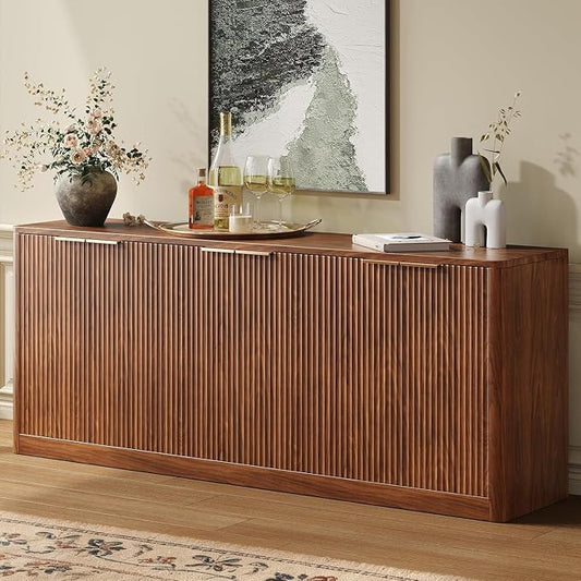 Evermagin 67" Fluted Walnut Buffet Cabinet Sideboard by Evermagin