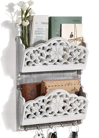 Key and Mail Holder for Wall, 2-Slot Mail Organizer Wall Mount by JAZUIHA