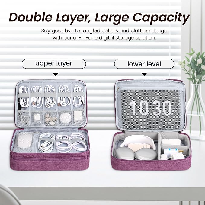 Large Electronic Organizer Travel Case, Double Layer Tech Pouch - Image 4