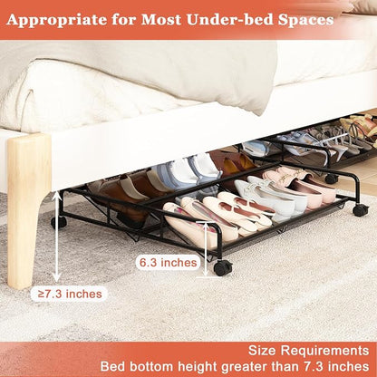 Under Bed Shoe Storage Organizer, 2 Pack Metal Mesh Under Bed Storage Containers - Image 5