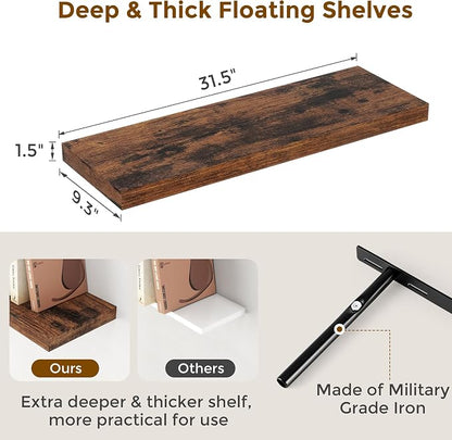 32 Inch Floating Shelves for Wall Set of 2, Rustic Wood Wall Mounted Floating - Image 3