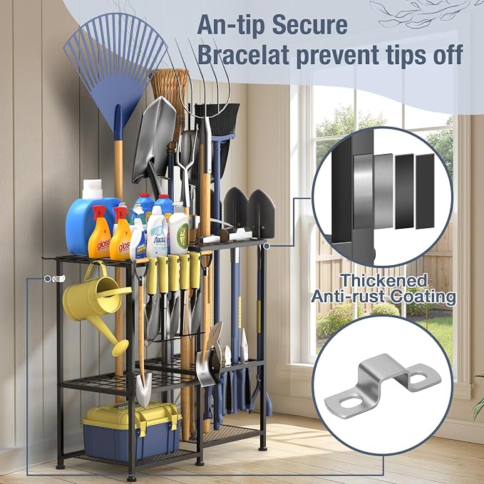 Garden Tool Organizer, Metal Yard Tool Organizer, Holds 70 Long-Handled - Image 4