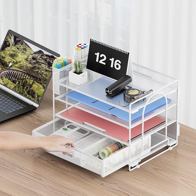 Marbrasse Desk Organizer and Accessories4-Tier Paper File Letter Tray - Image 4