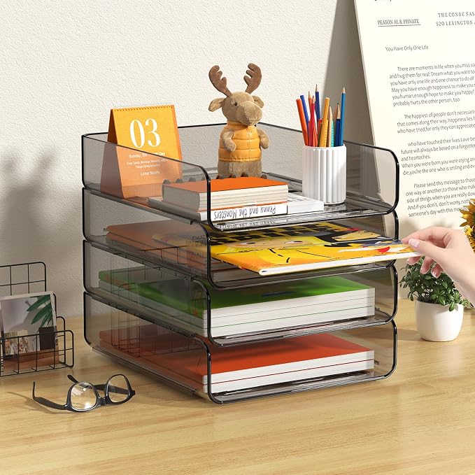 FANXIYQ 4-Tier Acrylic Paper Tray Organizer, Tool-Free Design - Image 2