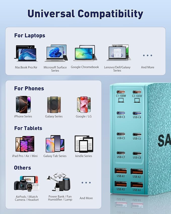 USB Charging Station, 12-Port USB C Charger Block - Image 6