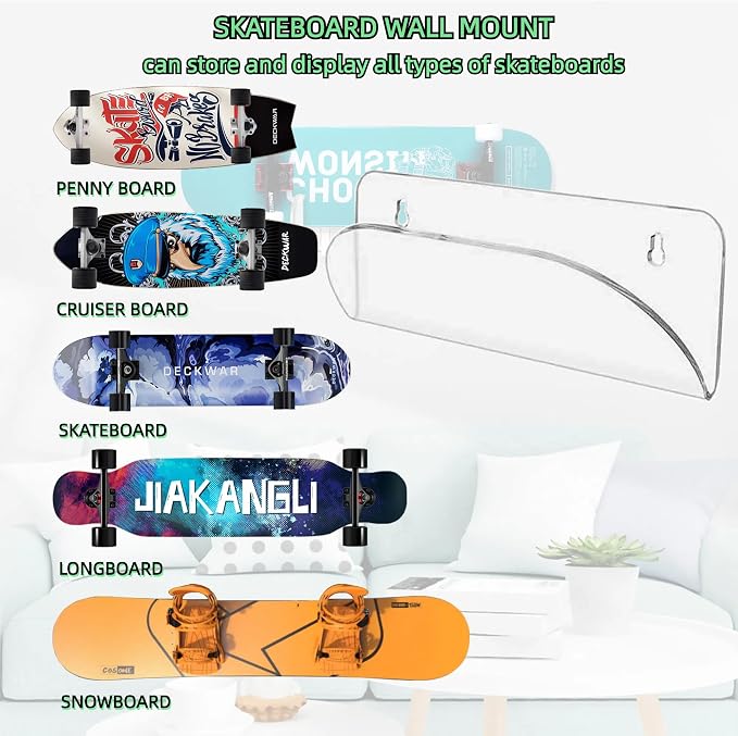 BiJun Skateboard Wall Mount Display Rack Skateboard Hanger Wall Mount Deck - Image 3