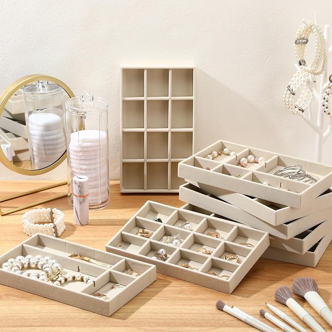 Highergo 8 Pcs Velvet Jewelry Trays Stackable Drawers Organizer Ring Earring - Image 4