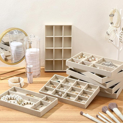 Highergo 8 Pcs Velvet Jewelry Trays Stackable Drawers Organizer Ring Earring - Image 4