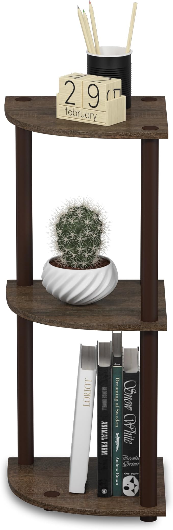 Furinno TURN-N-TUBE Corner Shelf, 3-Tier Corner Bookshelf, Display Storage - Image 4