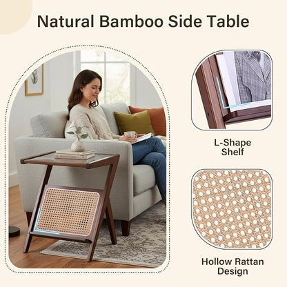 Tiita Rattan Side Table, Mid Century Nightstand, Bamboo Accent Bedside Tables - Image 6