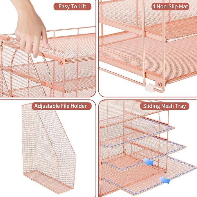 AUPSEN Rose Gold Desk Accessories Organizer, 5-Tier Desktop Paper File Organizer - Image 6
