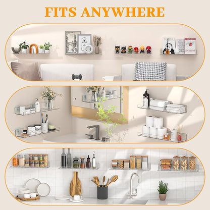 LAZYROSY 4 Pack Floating Shelves – Clear Acrylic/PET Wall-Mounted No Drill - Image 7