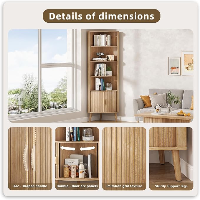 5-Tier Corner Shelf, 66.73''Tall Modern Corner Bookshelf, 5 Shelf Bookcase - Image 4