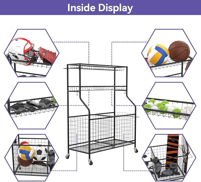 WALMANN Garage Ball and Sports Equipment Organizer, Ball Storage Rack - Image 4
