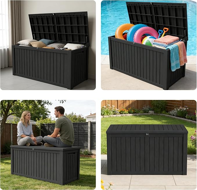 180 Gallon Outdoor Storage Box Resin Deck Box All Weather Waterproof Large - Image 9