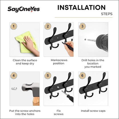Coat Rack Wall Mount with 5 Tri Hooks, Stainless Steel 16 Inch – Black Matte - Image 6