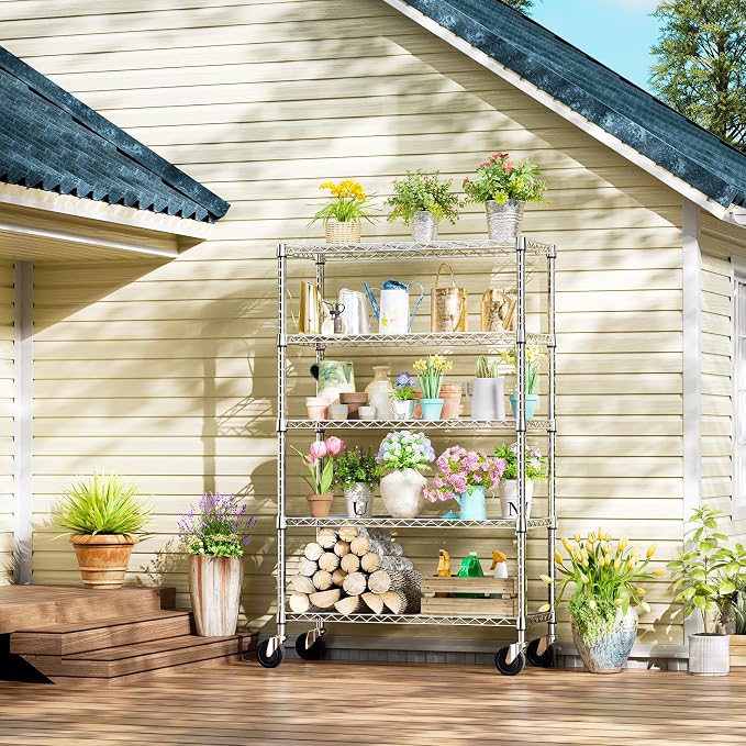 Garage Shelving Unit with Wheels, 48” Heavy Duty Metal Storage Shelf Rack | - Image 2