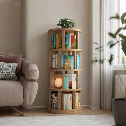 Rotating Bookshelf Tower, 4 Tier Vertical Rotate Turning Spiral Corner Organizer - Image 3