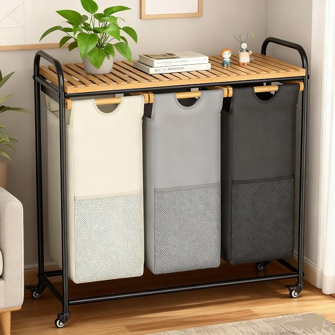 Laundry Hampers 3 Section, Laundry Sorter - Image 6