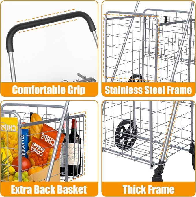 Whitmor Utility Folding Shopping Cart, 115L Heavy Duty Grocery Cart - Image 3