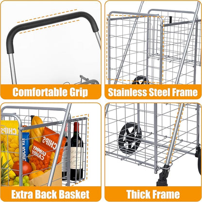 Whitmor Utility Folding Shopping Cart, 115L Heavy Duty Grocery Cart - Image 3