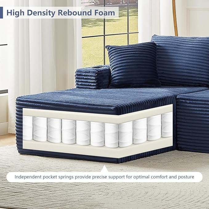 GNIXUU 133.5" Blue U Shaped Boneless Sectional Couch - Image 4