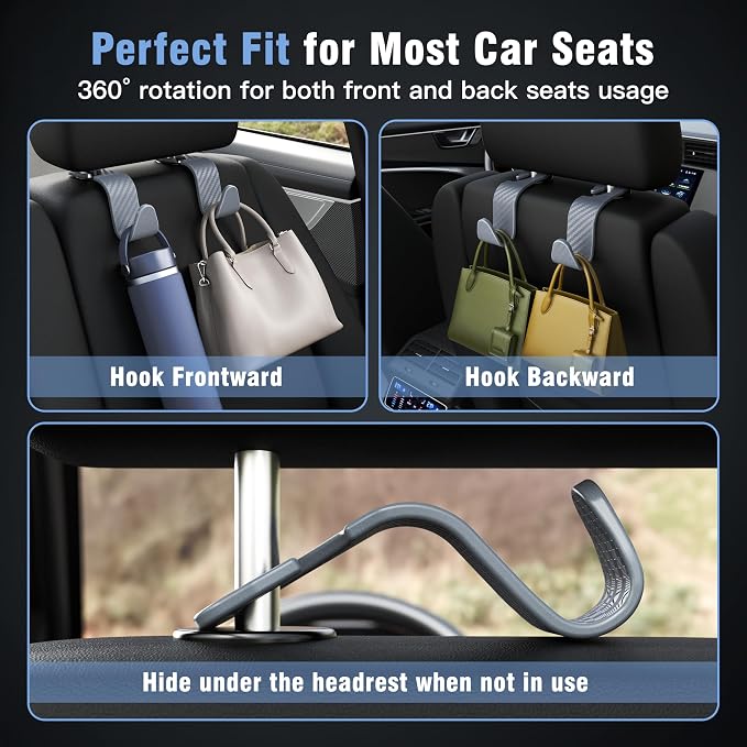 Amooca Car Seat Headrest Hook 4 Pack Hanger Universal Vehicle Car Storage - Image 3