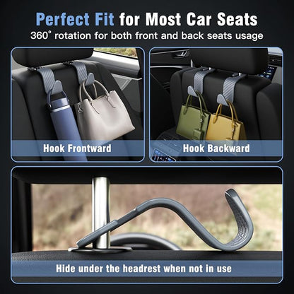 Amooca Car Seat Headrest Hook 4 Pack Hanger Universal Vehicle Car Storage - Image 3